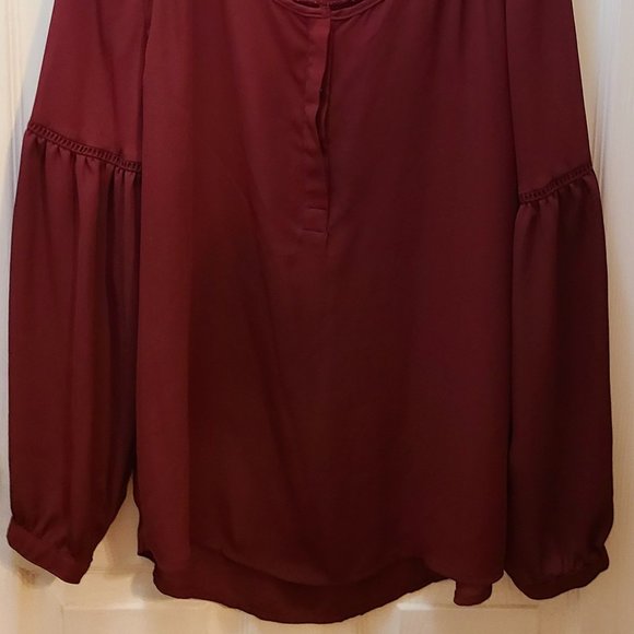 Pink Rose Maroon Sheer Flowy Long Sleeve Blouse Top Size Large - Picture 2 of 7